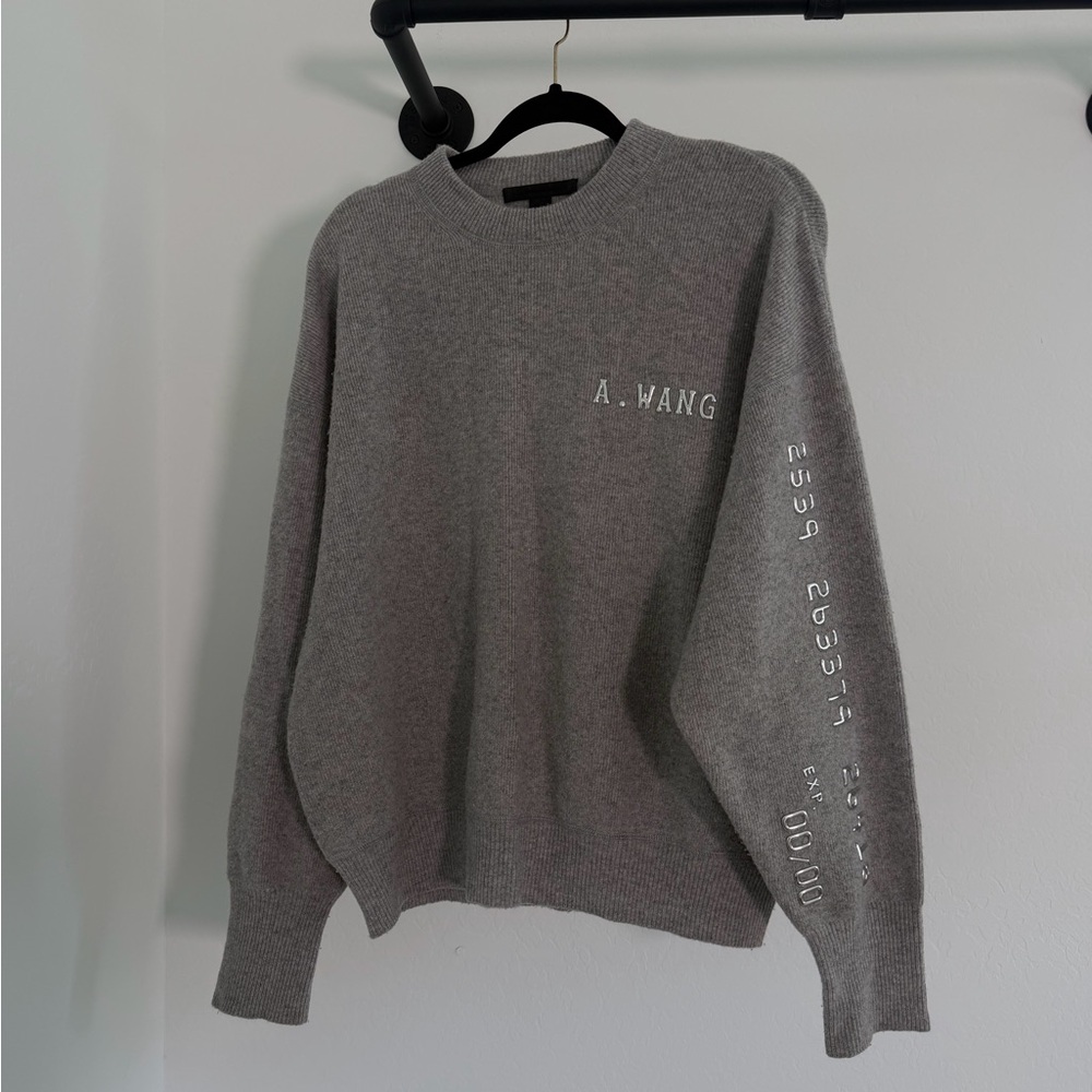 Alexander Wang Gray Crewneck Sweater with Sleeve Graphic